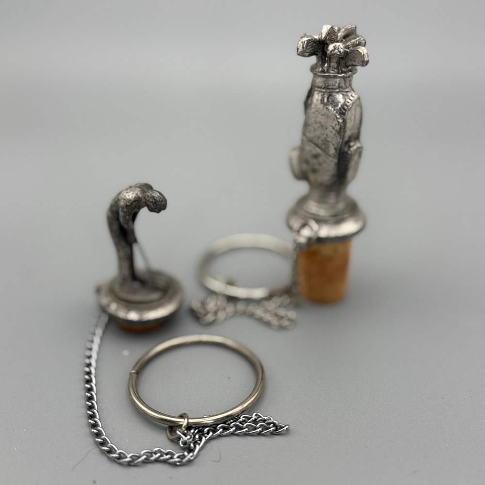 WTU Golf Wine Bottle Stoppers Set of 2 Pewter Golfer & Golf Bag